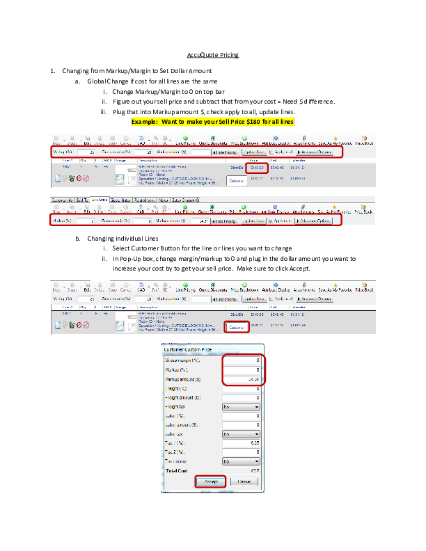 AccuQuote Screen Shots Modify Line Item Pricing