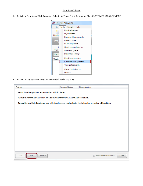 AccuQuote Screen Shots Contractor Account Setup