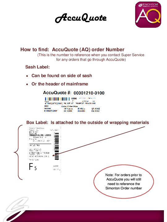 AccuQuote Cheat Sheet - Find AccuQuote Order Number on Window Sticker