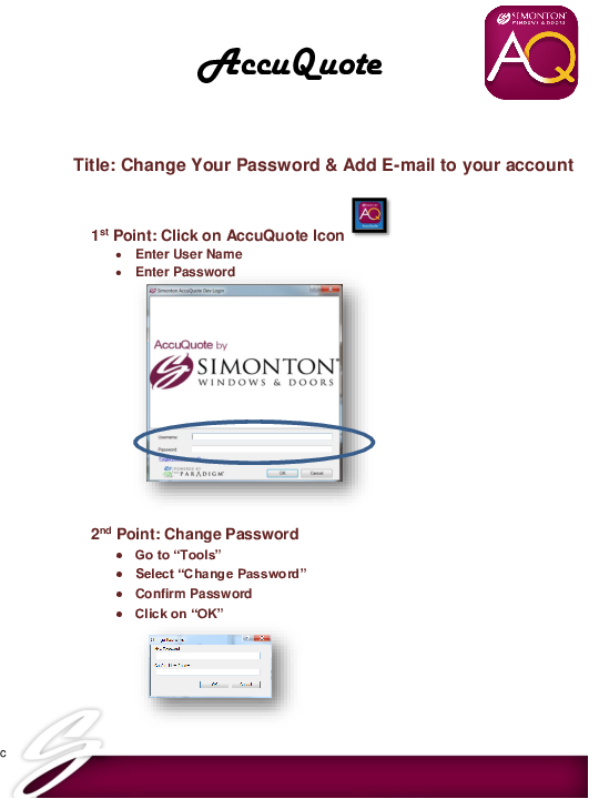 AccuQuote Cheat Sheet - Change Password