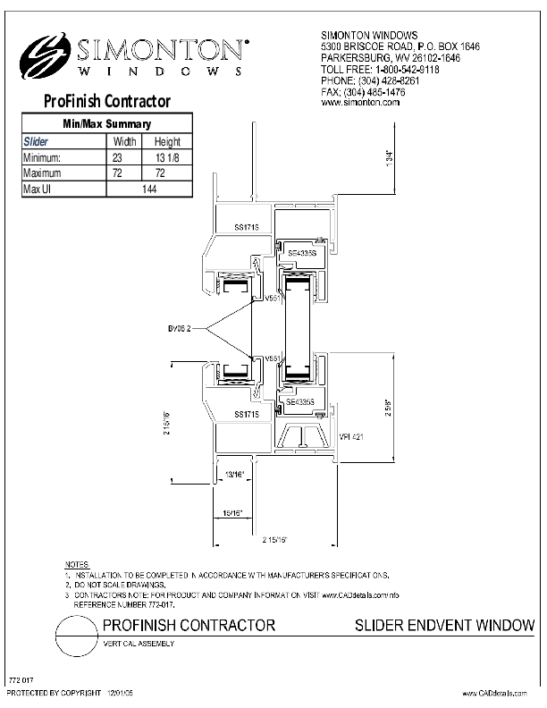 PFC Contractor Single Slider CAD Drawing