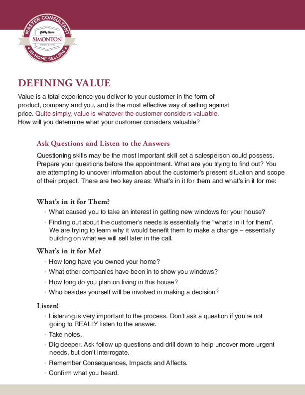 Week 5 - Defining Value