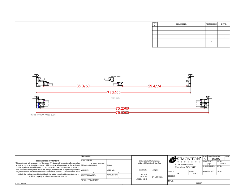 Narrow Frame 6-0 Patio Door Opening Drawing